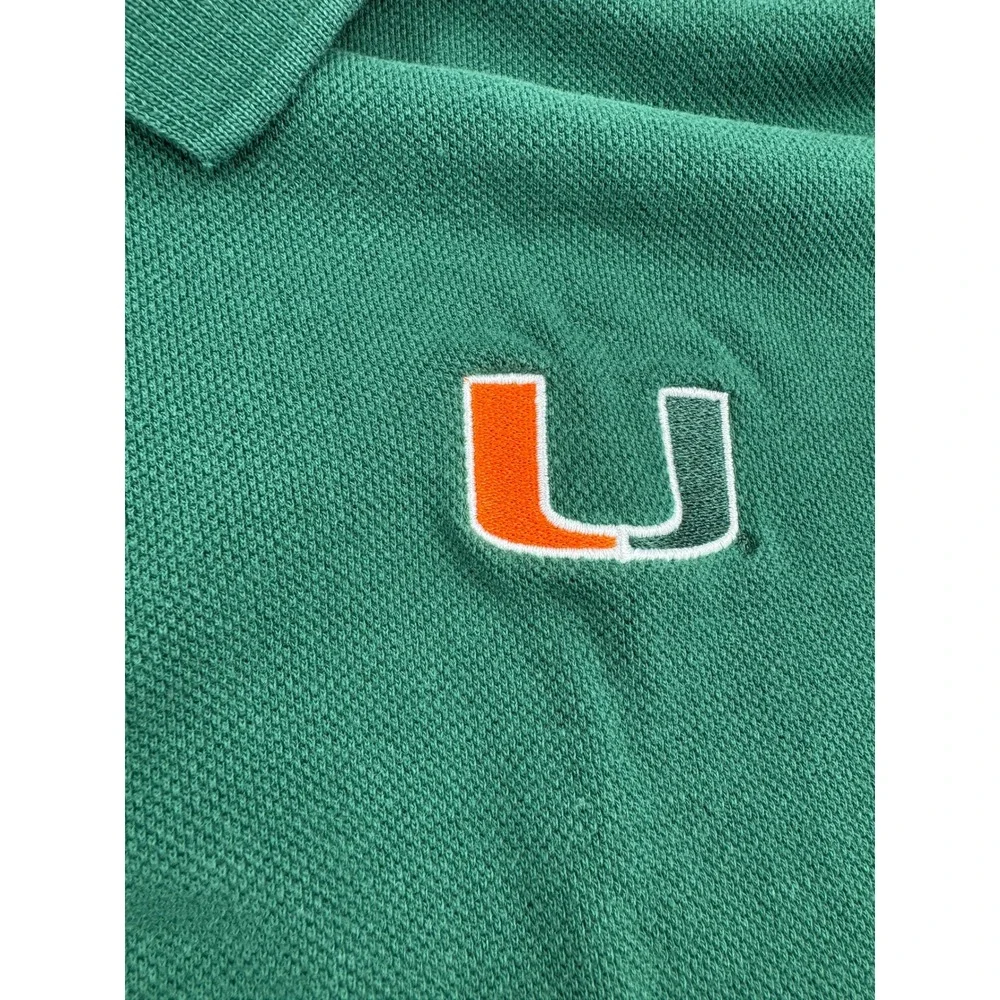 Adidas Mens M Miami Hurricanes NCAA Polo Shirt Green Cotton Retro Football